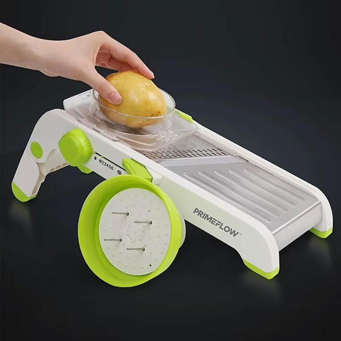 Adjustable Stainless Steel Mandoline Slicer – Multifunctional Vegetable Cutter & Julienne Tool with Safety Guard and Container – Ideal for Potatoes, Cucumbers, Carrots, Onions, Tomatoes