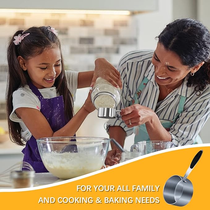 1PCS 1Cup (237ml, 8oz) Single Measuring Cup with Black Silicone Grip, Stainless Steel Individual Measure Scoop Only