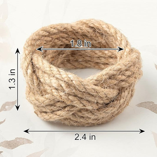 Natural Burlap Napkin Rings Set of 6 - Woven Rustic Napkin Rings for Farmhouse Dining Table Decor