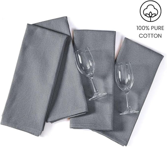 Waffle Kitchen Towels Large 16x26 inch 100% Cotton Set of 4 - Soft Absorbent Washable Tea Towel for Kitchen - Dish Cloths Quick Drying - 320 GSM Quality Dish Towel Grey