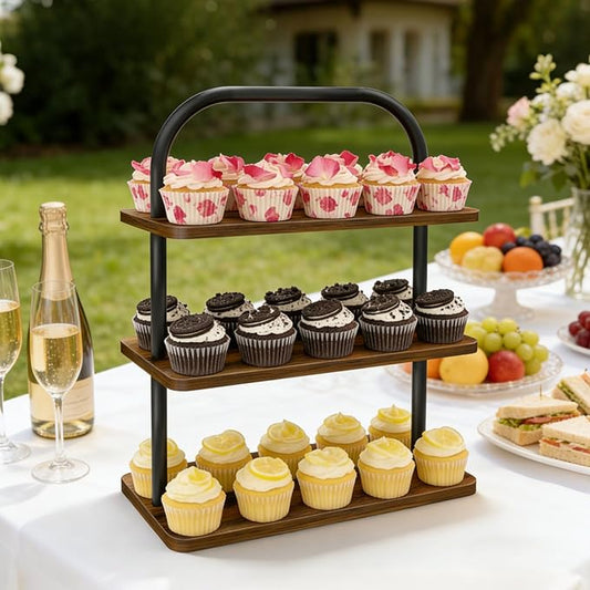 Cupcake Stand, 3 Tier Wood Cupcake Stand for 50 Cupcakes Large Dessert Stand Cupcake Display Stand Cupcake Tower for Farmhouse Decor, Party Serving Tray, Vendor Dessert Table Display Set