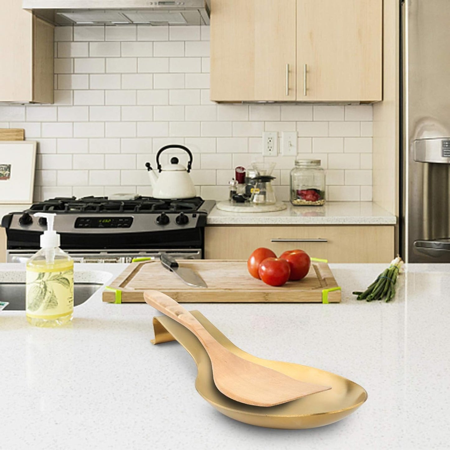 Stainless Steel Spoon Rest, Spatula Ladle Holder, Stainless Steel Utensil Spoon Rest Holder, Brushed Finish, Dishwasher Safe 9.8 x 3.7 Inch (Gold 1PC)