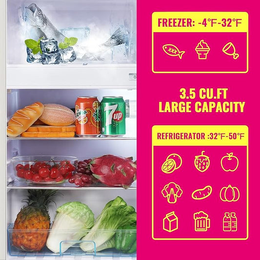 Mini Fridge Dual Door Refrigerator with Freezer, 3.5 Cu.Ft Compact Refrigerator with Handle, Adjustable Temperature & Removable Glass Shelves, for Apartment/Dorm/Office/RV, Black