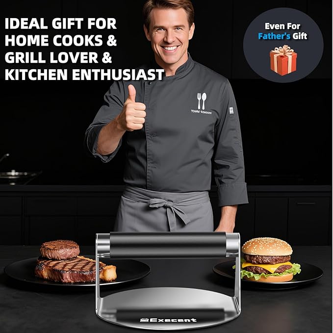 Smash Burger Press 5.5" Stainless Steel - Burger & Hamburger Smasher Tool, Nonstick Cool-Touch Handle, Dishwasher Safe Grill Press for Griddle, Ground Beef