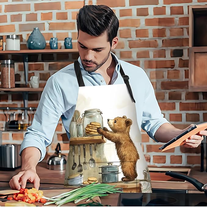 Funny Cat Apron with 2 Pockets Waterproof for Men Women Kitchen Garden Decor
