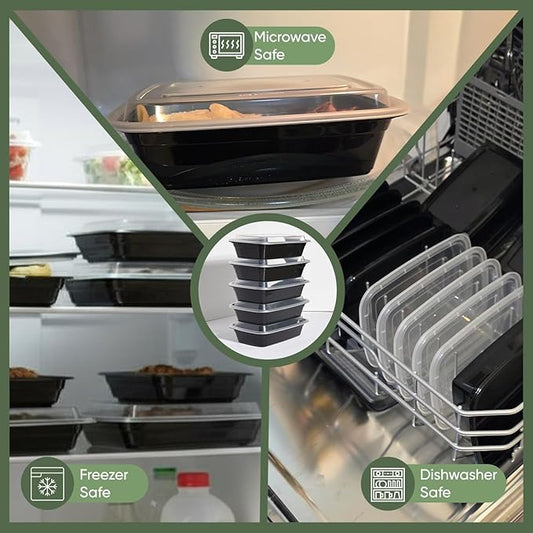 32 oz 50 Pack Meal Prep Containers BPA Free Leakproof Stackable Food Storage Containers with Lids, Microwave & Dishwasher Freezer Safe Reusable To Go Containers Bento Box Style Take Out Clear Plastic