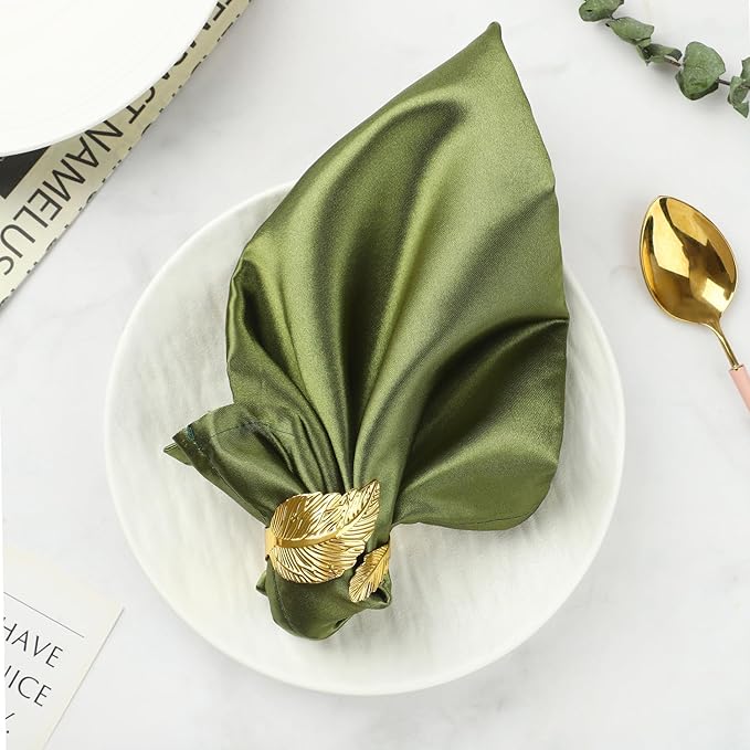 Napkin Rings Set of 12, Shiny Gold Napkin Rings, Smooth, Easy Care, Solid Metal Laurel Leaf Shaped Elegant Table Decor, Stylish Napkin Ring Bulk for Holidays Wedding, Party, New Homes Gift