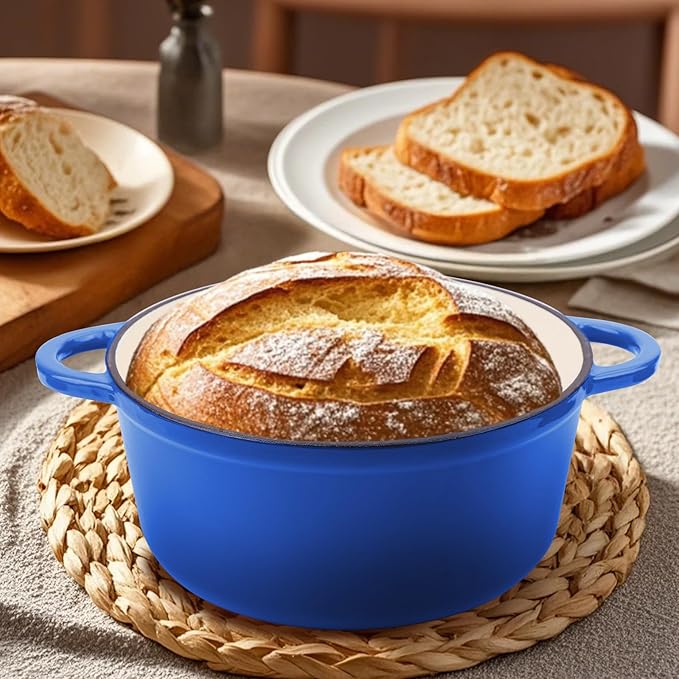 CookNexa 6 Quart Enameled Cast Iron Dutch Oven Pot with Lid and Silicone Accessories, Oven Safe up to 500°F or on Stovetop, Non-stick Dutch Oven for Bread Baking, Cooking, Dual Handles Cookware, Blue
