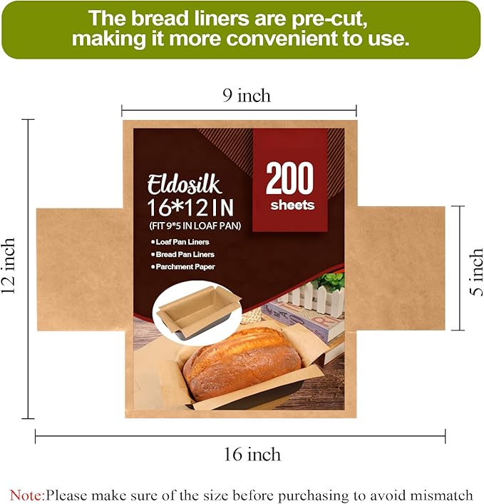 200 Pcs Unbleached Parchment Paper Loaf Pan Liner - Precut 9''x5'' Non-Stick, Fits 8.5''x4.5''/10''x5'' Loaf Pans, Heat-Resistant 430°F BPA-Free Food-Safe for Bread Baking (No Trimming)