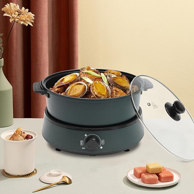 Electric Hot Pot with Induction Cooker Non-Stick Electric Skillet, Electric Pot for Cooking Burner with Shabu Shabu Pot Enjoy Chinese Hot Pot with Family and Friends (Dark Green)