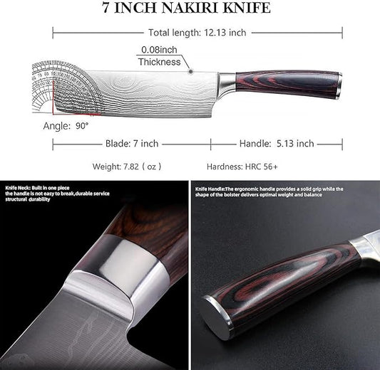 Nakiri Knife-7", Japanese High Carbon Stainless Steel Nakiri Chef Knife, Ultra-Sharp for Meat & Vegetables, Ergonomic Pakkawood Handle, Multipurpose Kitchen Knife