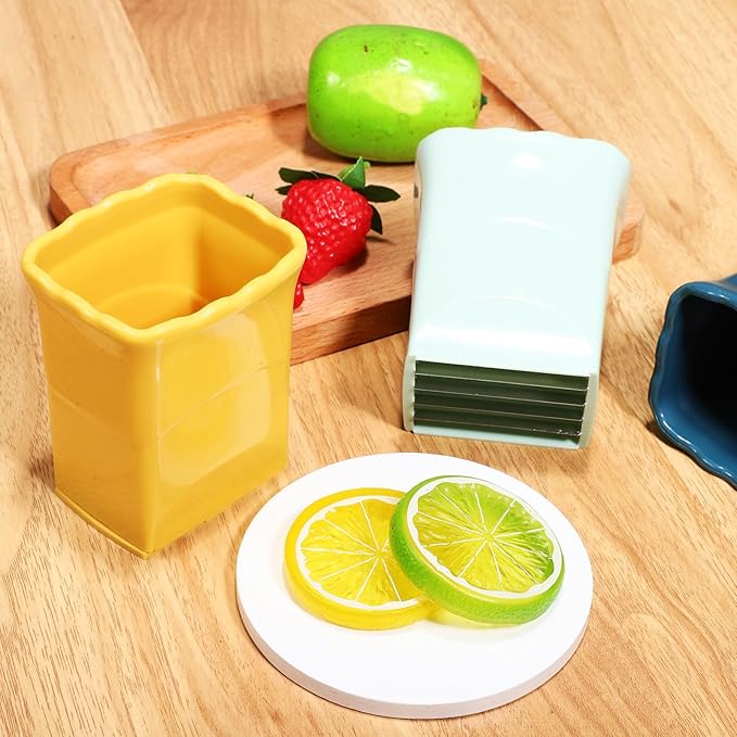 Fruit Slicer Cup Set with Lid and Cleaning Brush - 3 Pcs Multifunctional Strawberry Cutter Egg Slicer and Small Fruit Cutter for Kitchen Use