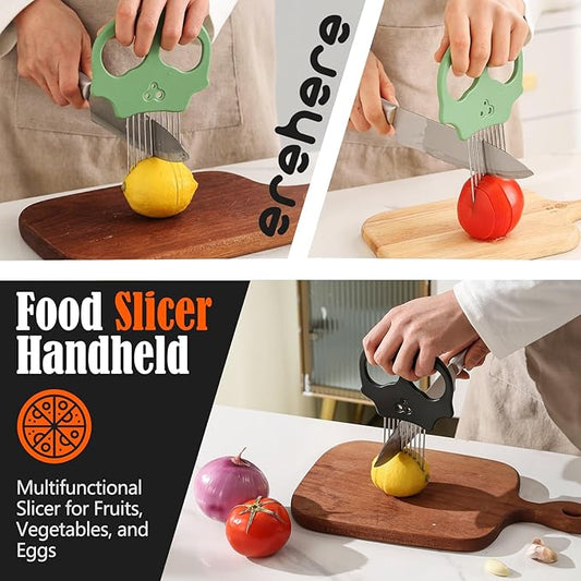 Stainless Steel Onion Cutter & Egg Slicer – Multi-Function Vegetable Cutter and Herb Stripper for Avocados, Tomatoes, and Potatoes (Obsidian)