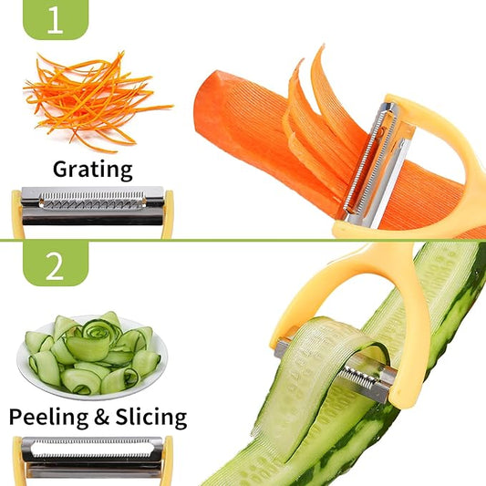 2-in-1 Vegetable Peeler & Julienne Slicer - Stainless Steel Potato Peelers & Fruit Peeler with Comfortable Grip Handle, Quick & Easy Kitchen Shredder Tool for Apple, Cucumber, Carrot & Veggies