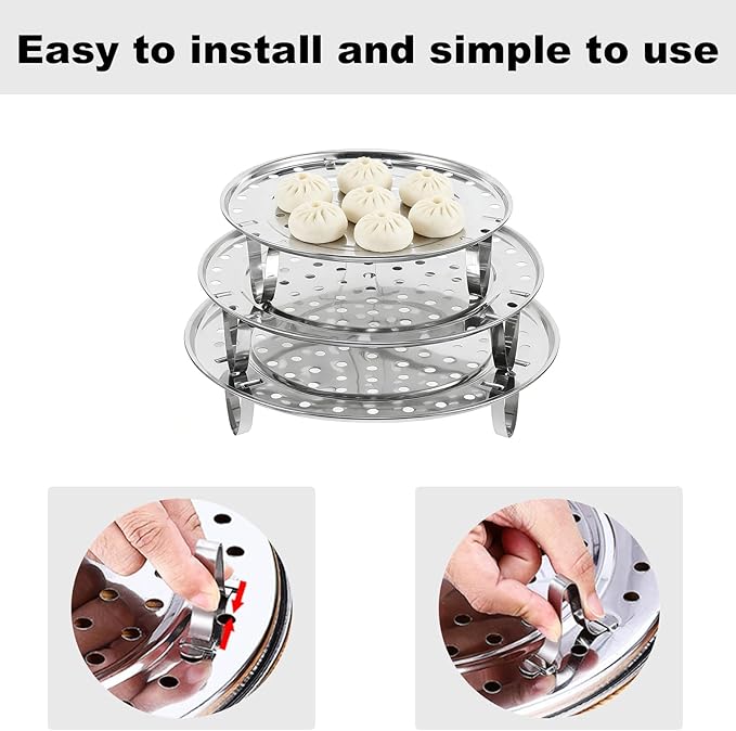 Round Stainless Steel Steamer Rack, 7.6" 8.5" 9.33" Inch Steaming Rack, Removable Stands, for steamer, Stock Pot, Pressure Cooker, Cooking, baking bread, vegetable salad (3 Pcs)