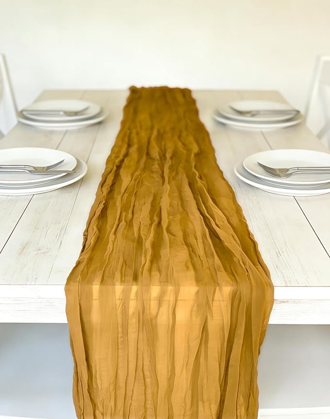 3 Pack Gold Cheesecloth Table Runner -17×120 Inch Gauze 10 FT Long Cheese Cloth Table Runners for Bridal Wedding Party Baby Shower Holiday Birthday Home Easter Decor (Gold, 3PC)