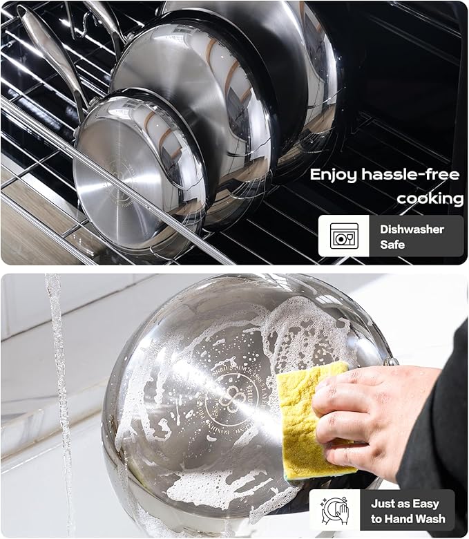 USELUCK Stainless Steel 8 Inch Frying Pan, Tri-ply Clad Base Non-toxic Skillets with Stainless Steel Lid, Fast and Even Heating Stay Cool Handles Induction Dishwasher & Oven Safe PFOA Free Cookware