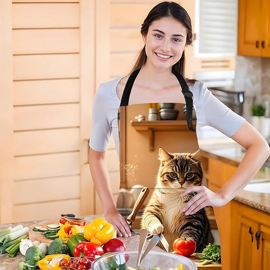 Funny Cat Apron with 2 Pockets Waterproof for Men Women Kitchen Garden Decor