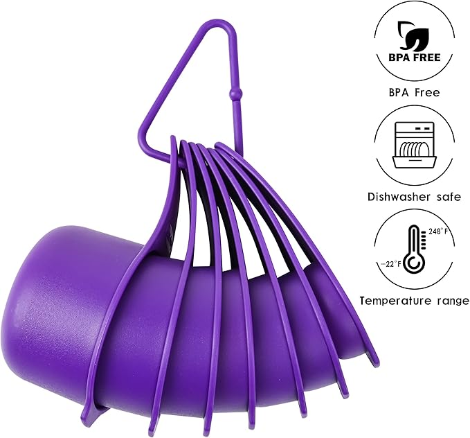 Plastic Measuring Cups and Spoons Set, Purple Dry Measuring cups Set with Spout and Leveler for Kitchen and Baking, BPA free and Dishwasher Safe, Nesting Measuring Cups Set of 15