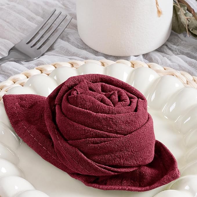 MLMC 8 Pack Burgundy Cloth Napkins Rustic Washable Cotton Linen Napkins Set of 8 17"x17" Reusable Wine Red Dinner Napkins Cloth for Wedding Bridal Baby Shower Table Decor