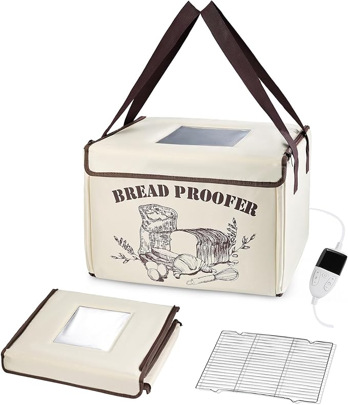 OUEST Foldable Bread Proofing Box for Sourdough, 50°F-113°F Precise Temp Control & 12H Timer, Electric Dough Proofing Container with Metal Rack for Bread Baking, Pizza, Yogurt, Kombucha