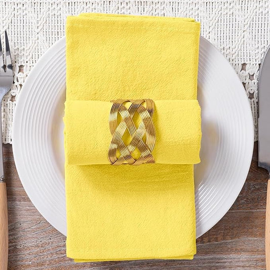 MLMC 4 Pack Yellow Linen Napkins Rustic Washable Cotton Linen Napkins Bulk Set of 4 17"x17" Reusable Dinner Napkins Cloth for Spring Easter Wedding Bridal Shower Gathering Party Everyday Use