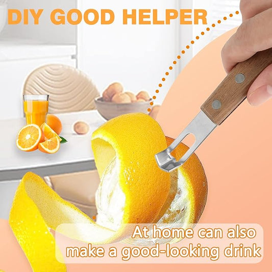 Cocktail Channel Knife with Walnut Wood Handle - Stainless Steel Bar Tool for Garnish, Citrus Zesting, and Peeling