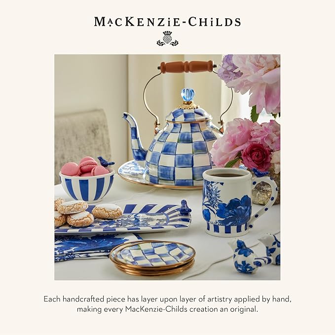 MACKENZIE-CHILDS Teapot Salt and Pepper Shaker Set, Ceramic Salt and Pepper Holders, Blue-and-White Royal Check