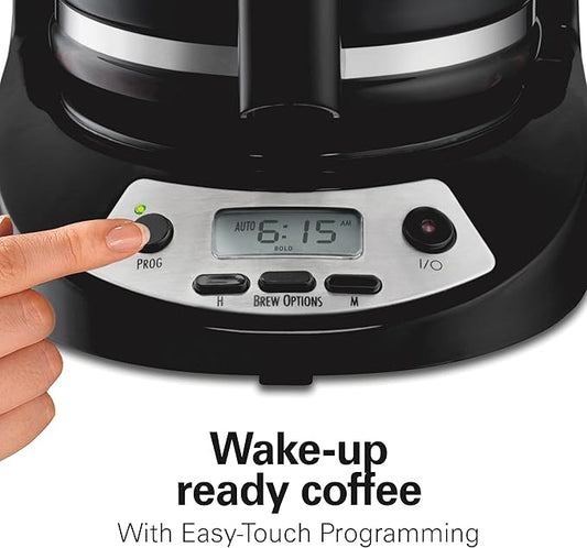 Hamilton Beach 12 Cup Programmable Drip Coffee Maker, Brew Options, Glass Carafe (46299), Black with Stainless Accents