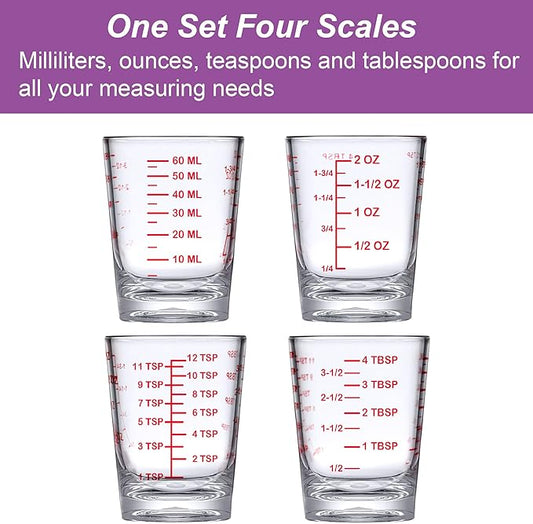 Amazing Abby - Melinda - 6-Pack Plastic Measuring Cups, 2-Ounce Unbreakable Shot Glasses, Food-Grade Measuring Jugs, Stackable and Dishwasher-Safe, Great for Espresso, Liquor, and More