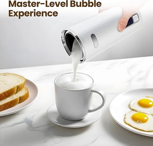 Kismile Milk Frother, 6-in-1 Electric Milk Steamer with Stainless Steel Inner Tank,Automatic Warm and Cold Foam Maker for Latte, Cappuccinos, Macchiato(White)