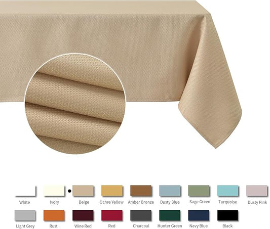 maxmill Jacquard Square Tablecloth Stain Resistant Waterproof Wrinkle Resistant Washable Soft Table Cloth, Decorative Fabric Table Cover for Dining Room, Indoor and Outdoor Use, 52 x 52 Inch, Beige