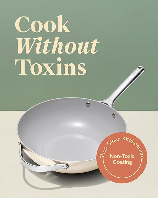 Caraway Non-Stick Stir Fry Pan - 12” Wok-Inspired Pan - Free From Forever Chemicals - High-Sloped Walls - Stainless Steel Handles - Gray