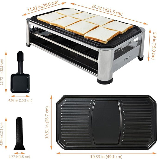 TAMARIT Raclette Cheese Table Grill Portable Electric Indoor Korean BBQ Griddle 1400 W Raclette Party Grill with Iron Nonstick Extra Large Cooking Plate for Home Party, Stainless Steel