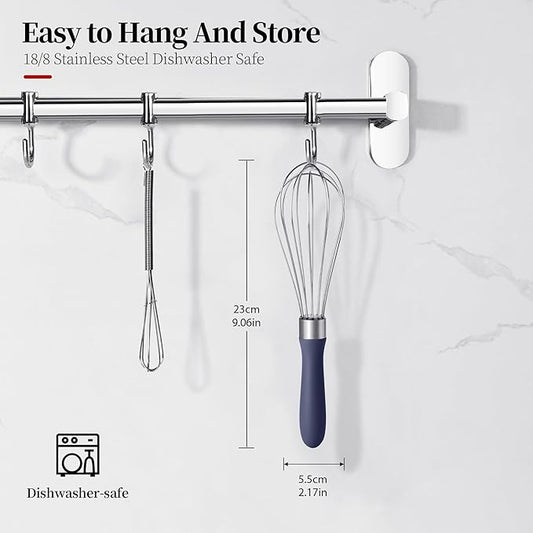 9.06 in Kitchen Wire Whisk, 18/10 Stainless Steel Metal Balloon Wisk Heavy Duty Egg Beater whisker Hand Mixer for Cooking, Baking, Mixing, Stirring, Sauce, Flour(Small, Midnight Blue)