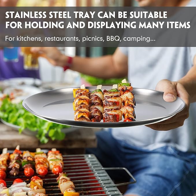Thenshop 8 Pieces 18 Inch Pizza Pans Bulk Stainless Steel Sets Round Bakeware Pizza Trays for Oven Kitchen Baking Home Restaurant Safe Sturdy Reusable Easy Clean(Matte Silver)