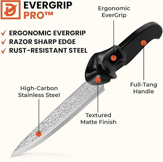 EverGrip Pro Chef Knife 8 Inch, High Carbon Stainless Steel Full Tang Kitchen Knife, Ergonomic Handle for Chopping, Slicing & Dicing, (Right Handed)