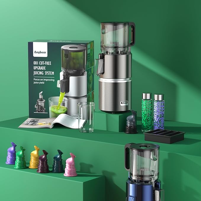 Anybear Cold Press Juicer with 4.9" Large Feed Chute, 350W Masticating Juicer Machines with Dual Slow-Squeezing Technology for Whole Fruits & Veggies with High Yield | BPA-Free Tritan (Silver Gray)