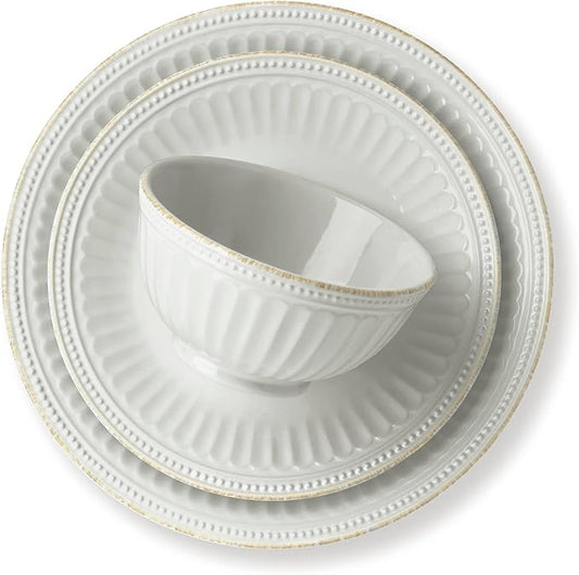 Lenox French Perle Groove 12-Piece Plate & Bowl Set, 23.05 LB, White
