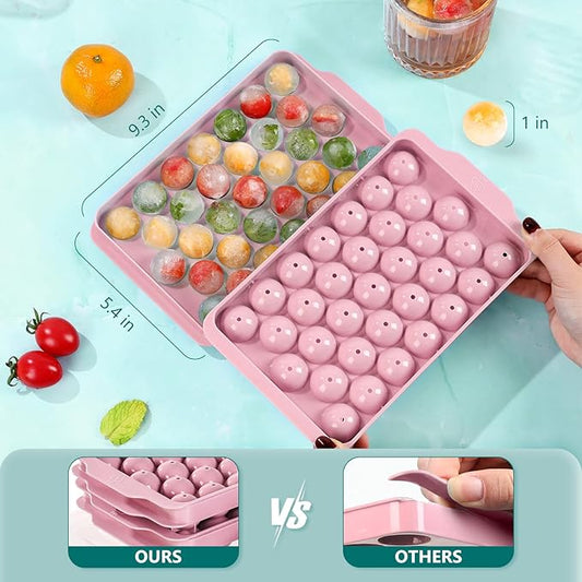 3 Pack Ice Trays for Freezer, 99 PCS Ice Cube Tray with Lid and Bin, Round Ice Cube Mold, Circle Ice Maker for Chilling Drinks (1 inch, Pink)