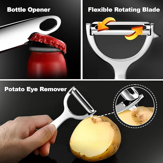 Vegetable Peeler - Y Shaped Super Sharp Stainless Steel Bottle Opener Hanging Hole Potato Eye Remover Non-Slip Handle Slicer for Apple Carrot