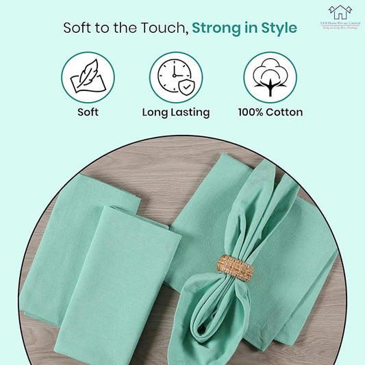 LFH Home Cotton Rich Metered Napkins for Dining Table Set of 12, Elegant Cloth Napkins for Wedding Party or Everyday Use Machine Washable Durable Reusable and Soft for Hosting 18x18 Inch - Aqua