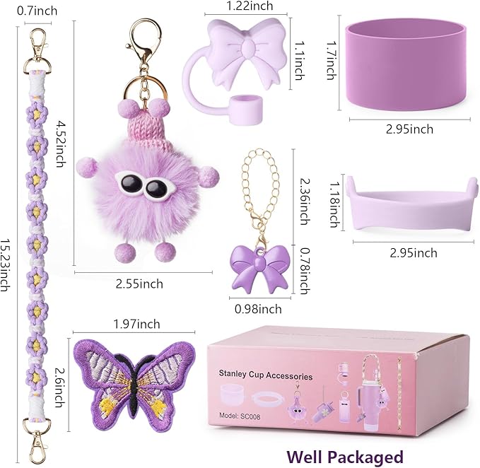 Stanley Cup Accessories Set I Water Bottle Handle Strap, Silicone Cup Boot, Lipstick Holder, Keychain Charms & Handle Charms,Straw Topper Accessories for Stanley Cups 40oz/30oz