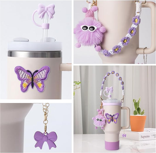 Stanley Cup Accessories Set I Water Bottle Handle Strap, Silicone Cup Boot, Lipstick Holder, Keychain Charms & Handle Charms,Straw Topper Accessories for Stanley Cups 40oz/30oz