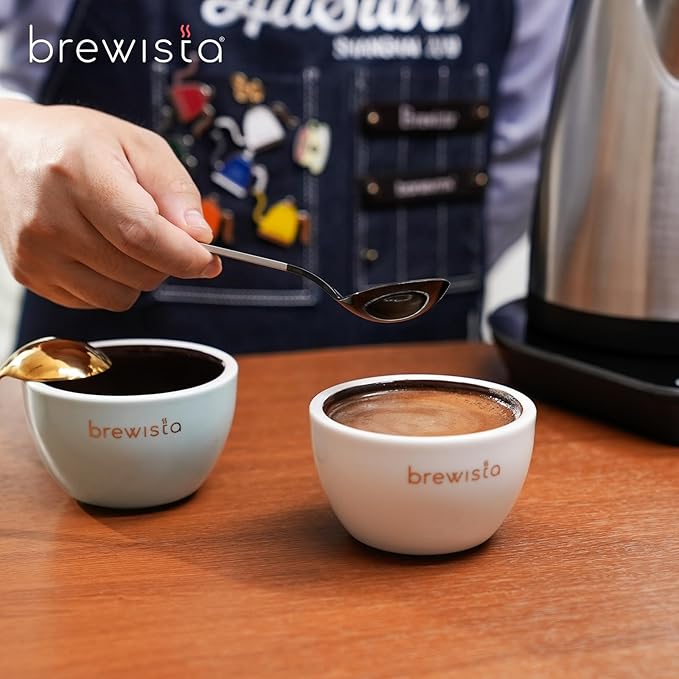 Brewista Professional Coffee Cupping Bowls with Silicone Lid, 8 oz, Heat-Retaining Porcelain, Glazed Dark Brown Interior for Precision Coffee Tasting, Espresso & Pour Over, Set of 4 (White)
