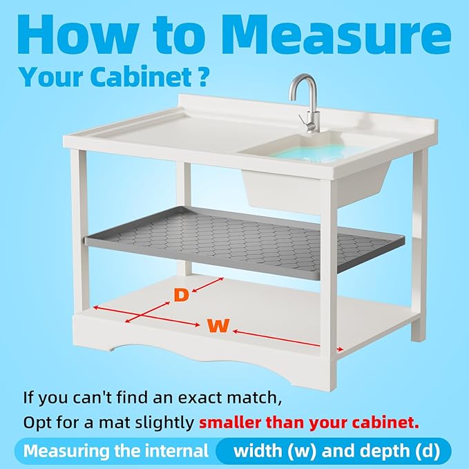 Silicone Under Sink Mat 31" x 22", kitchen Essentials and Gadgets, Shelf liner and Cabinet Protector, Home Organizers and Storage, Waterproof Bathroom Tray