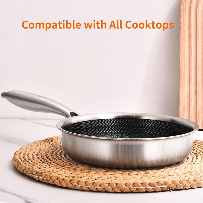 DELARLO 5.5inch Tri-Ply Stainless Steel Omelette Pans,Single Egg Frying Pan Nonstick Frying Pan, Small Pan for Steak, Durable Chef's Pan, Induction Skillets, Compatible with All Cooktops, Up to 600℉