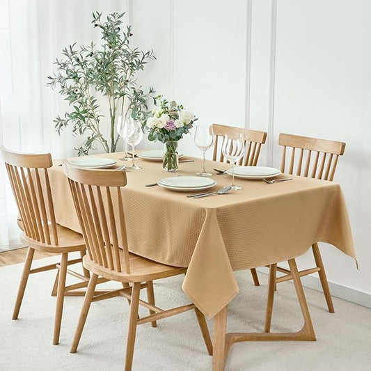 maxmill Square Tablecloth Water Resistance Antiwrinkle Spill Proof Weaved Texture Table Cloth, Decorative Fabric Table Cover for Banquet Parties Event Holiday Dinner, 70 x 70 Inch, Beige