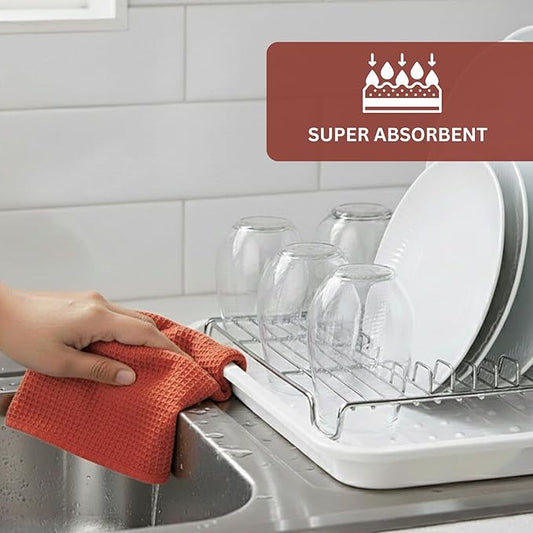 PurpleEssences Rust Waffle Weave Kitchen Towel, 100% Cotton 15x25 Inches, with Hanging Loop Soft Absorbent Quick Drying Dish Cloth, Tea and Hand Towels, 6 Pack - Christmas Holiday Winter - Rust