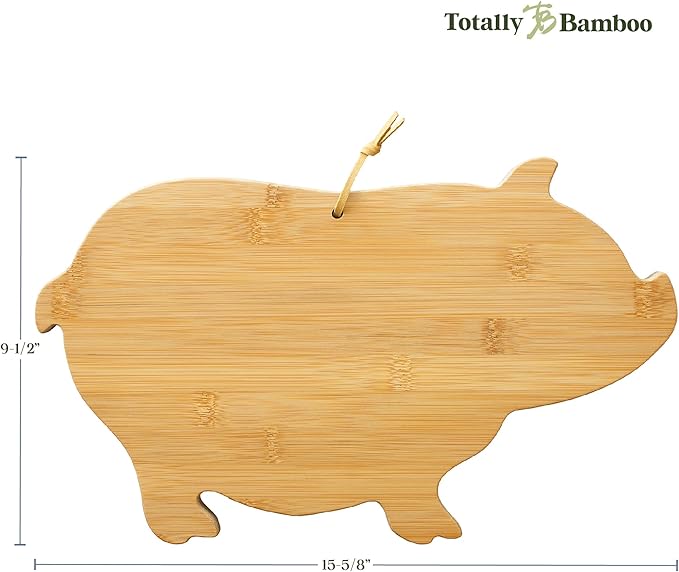 Totally Bamboo Pig Shaped Bamboo Wood Cutting Board and Charcuterie Board